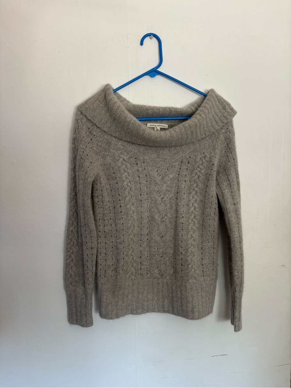 J. Crew Cable-Knit Off-Shoulder Sweater Wide Neck Wool Blend